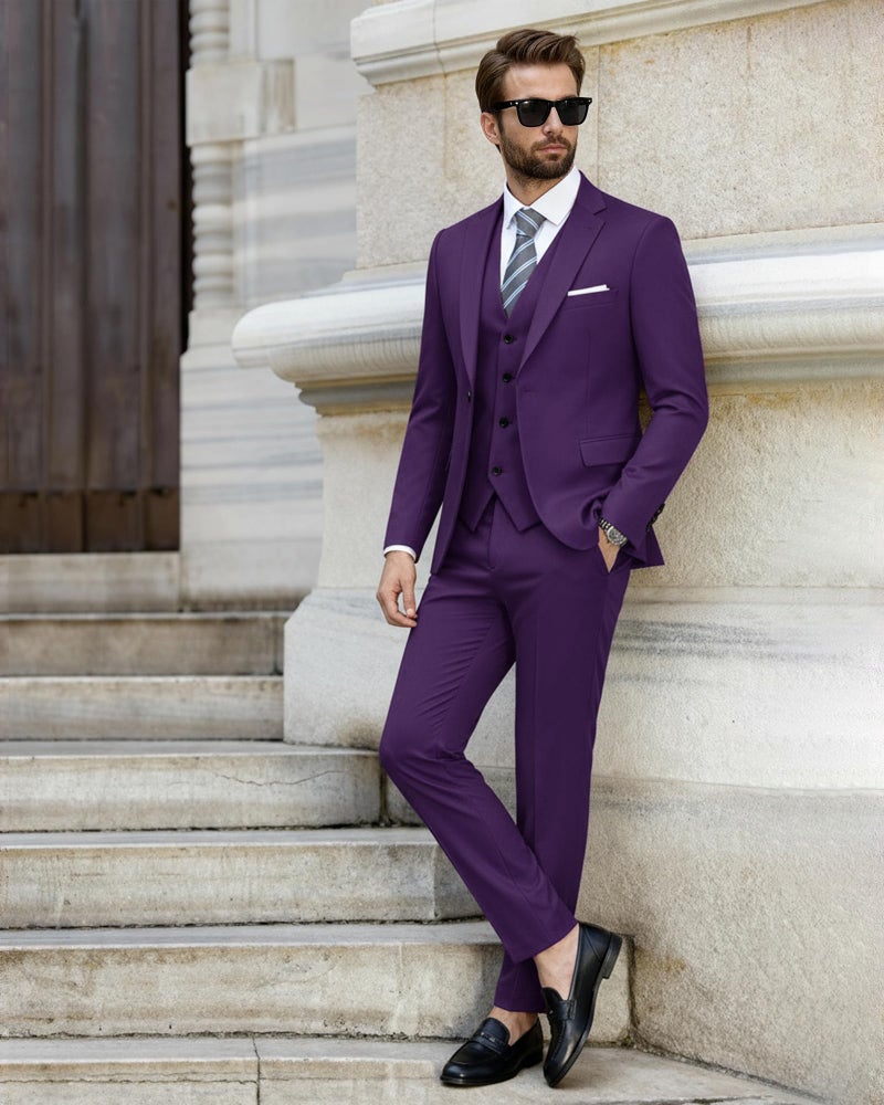 EastSide Men's Slim Fit 3 Pieces , One Button Sets Vest Pants Coat Suit, Deep Purple, XX-Large - Image 4